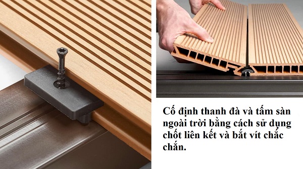 Lắp sàn gỗ nhựa ngoài trời bằng ke nhựa